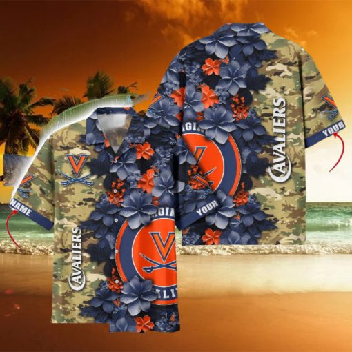 Virginia Cavaliers Custom Name Personalized Camo Flower Pattern Hawaiian Shirt