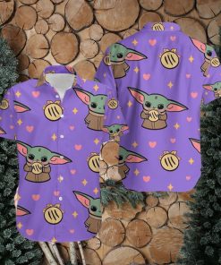 Vivid Vibes Baby Yoda Purple Mens Hawaiian Shirts