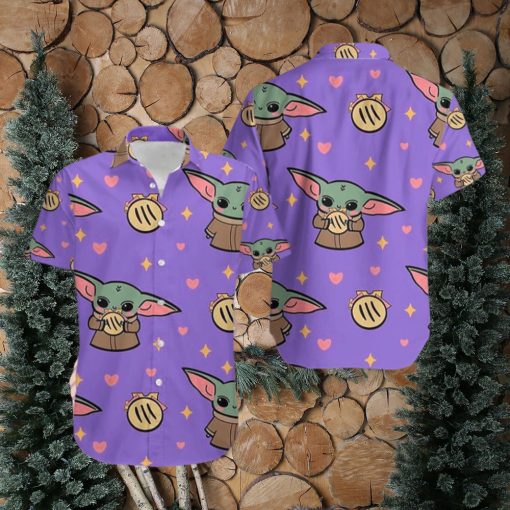 Vivid Vibes Baby Yoda Purple Mens Hawaiian Shirts