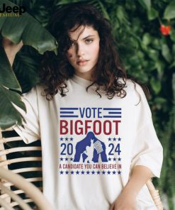 Vote bigfoot 2024 a candidate you can believe in USA flag T shirt