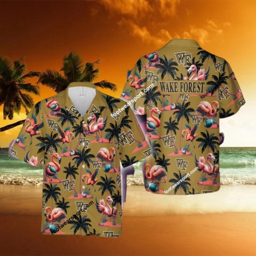 Wake Forest Demon Deacons Flamingo Play Football Coconut Tree Pattern Hawaiian Shirt For Men Women