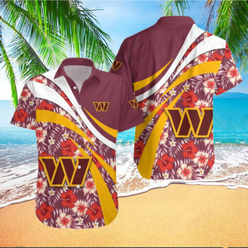 Washington Commanders Floral Wave Hawaiian Shirt