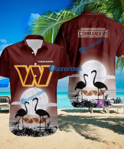 Washington Commanders NFL Team With Flamingo Moon Pattern Button Down Hawaiian Shirt For Big Fans Custom Name