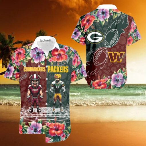 Washington Commanders VS NFL Green Bay Packers Mascot Palm Beach Hawaiian Shirt For Men And Women