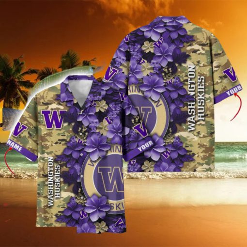 Washington Huskies Custom Name Personalized Camo Flower Pattern Hawaiian Shirt