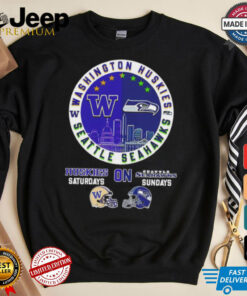 Washington Huskies Saturdays x Seattle Seahawks Sundays skyline logo shirt