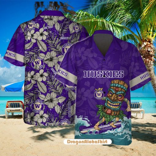 Washington Huskies With Tiki Surfing 2024 Style Hawaiian Shirt