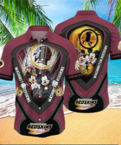 A vibrant Hawaiian shirt featuring a patriotic bloom design, incorporating the Washington Redskins logo with red, white, and blue accents, perfect for fans who want to show off their team spirit in style.