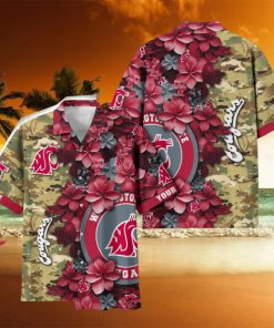 Washington State Cougars Custom Name Personalized Camo Flower Pattern Hawaiian Shirt