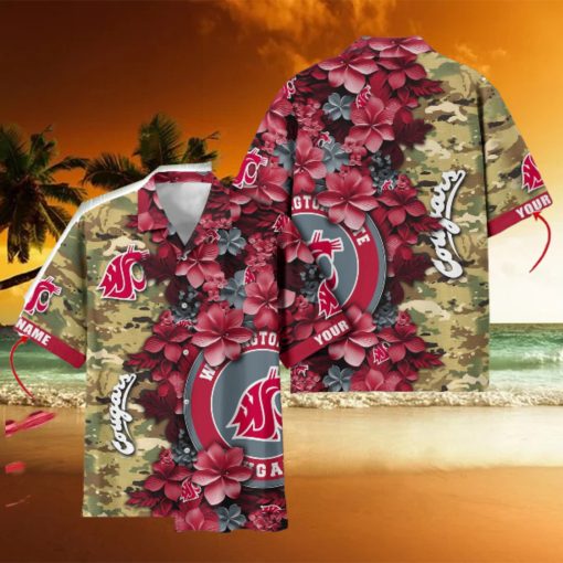 Washington State Cougars Custom Name Personalized Camo Flower Pattern Hawaiian Shirt