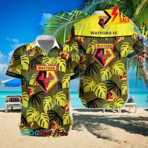 Watford FC Big Logo Tropical Leaves Hawaiian Shirt And Shorts