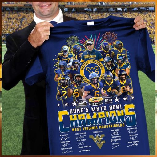 West virginia mountains 2023 2024 duke’s mayo bowl champions team signature shirt