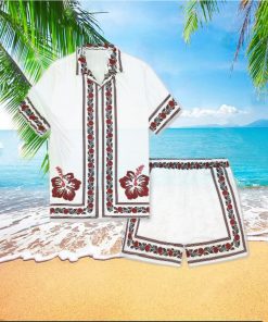 White Hibiscus Flower Holiday Leisure Hawaiian Shirt And Short