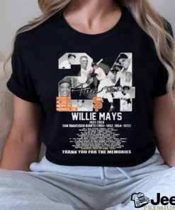 Willie Mays 1931 2024 San Francisco Giants Baseball thank you for the memories signature shirt