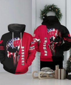 Wisconsin Badgers NCAA US Flag Skull 3D Printed Hoodie