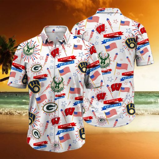 Wisconsin Sports Happy 4th Of July Hawaiian Shirt, Wisconsin Sports Hawaiian Shirt