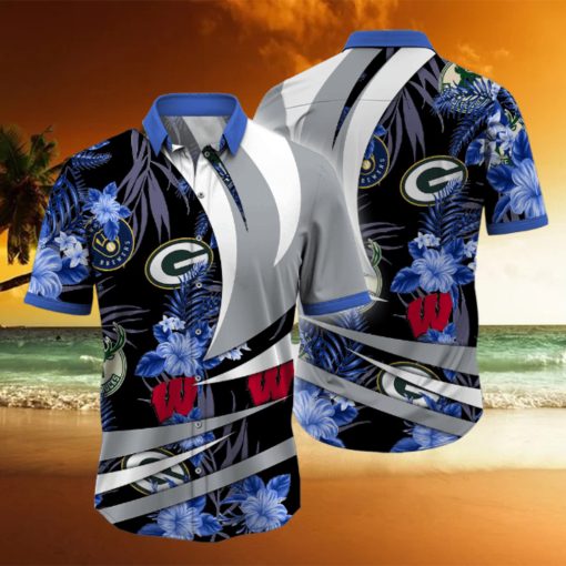 Wisconsin Sports Tropical Flower Hawaiian Shirt, Wisconsin Sports Hawaiian Shirt