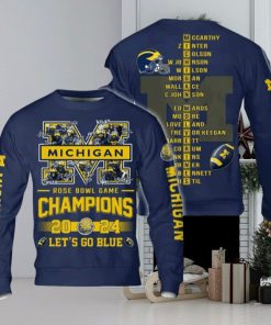 Wolverines Let’s Go Blue 2024 Rose Bowl Game Champs 3D Sweatshirt