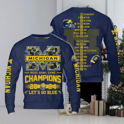 Wolverines Let’s Go Blue 2024 Rose Bowl Game Champs 3D Sweatshirt