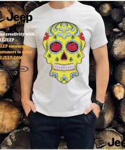 Yellow Sugar Skull With Flowers and Rose T Shirt