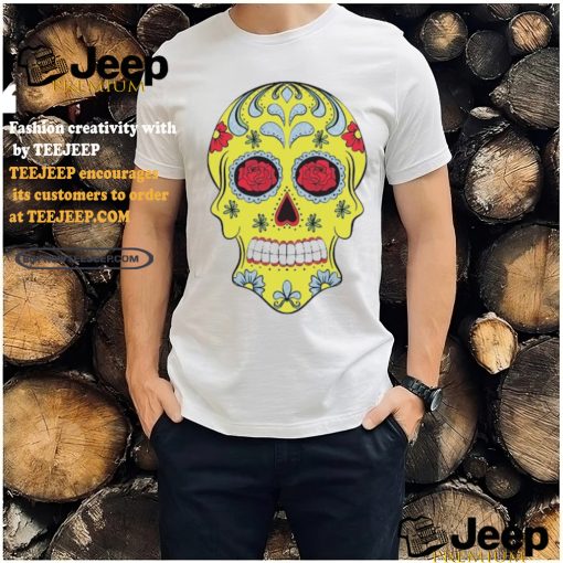 Yellow Sugar Skull With Flowers and Rose T Shirt