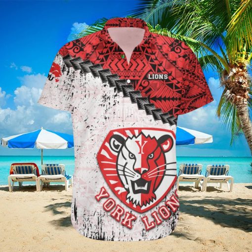 York Lions Ca Cis Grunge Polynesian Tattoo Pattern Hawaiian Shirt For Fans