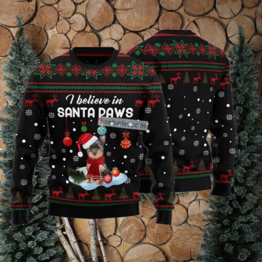 Yorkshire Terrier Santa Paw Black Funny Christmas Sweaters For Adults