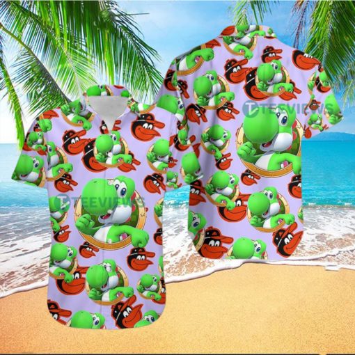 Yoshi Mario Baltimore Orioles Purple Fancy Hawaiian Shirts