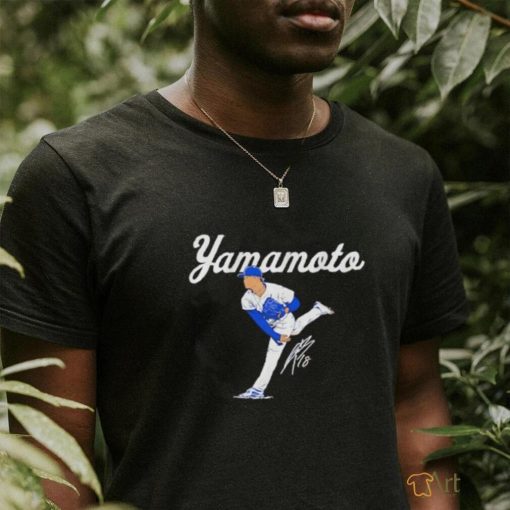 Yoshinobu Yamamoto Los Angeles Dodgers ace pose signature shirt