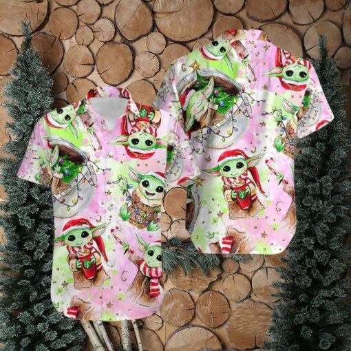 Yuletide Groove Baby Yoda Christmas Tropical Print Hawaiian Shirt Extravaganza