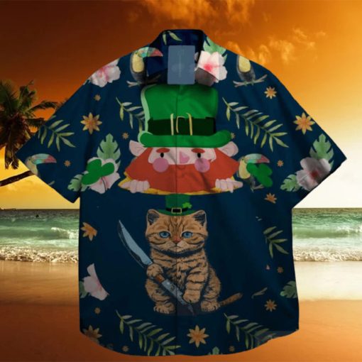 cats and shamrock at st patrick day hawaiian shirt designer