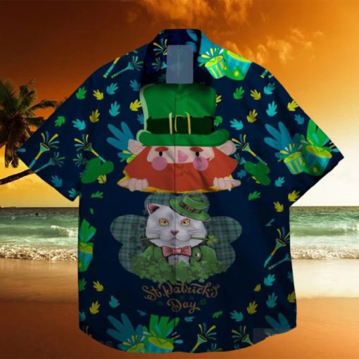 cats and shamrock at st patrick day hawaiian shirt