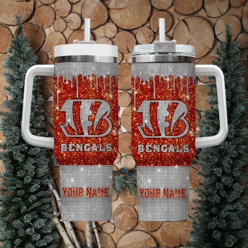 cincinnati bengals personalized nfl glitter and diamonds bling 40oz stanley tumbler