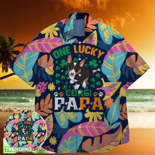 corgi papa funny charm green shamrock bigfoot st paddys vibes on st patrick day hawaiian shirt