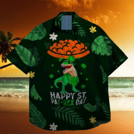 dinosaur lucky shamrock leprechaun st patrick day hawaiian shirt