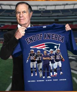 end of an erea New England Patriots logo team player signature shirt