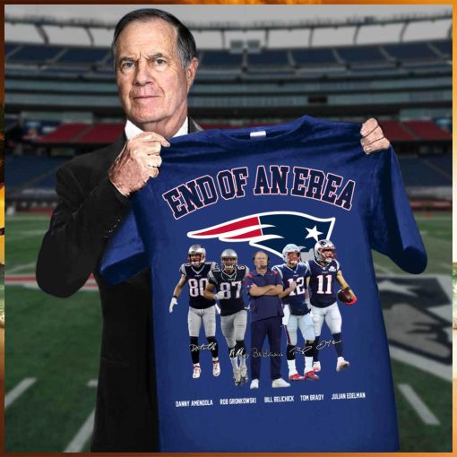 end of an erea New England Patriots logo team player signature shirt