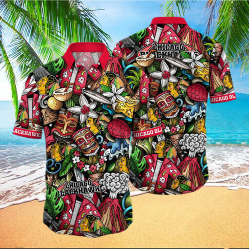 hicago Blackhawks Tiki Adventure Hawaiian Shirt