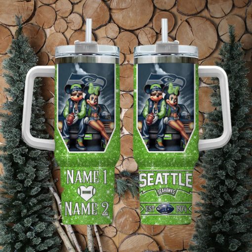 seattle seahawks nfl mickey and minnie couple 40oz stanley tumbler custom name 3