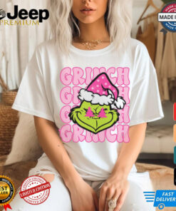 Grinch Face Preppy Retro Pink Christmas shirt featuring a stylish and playful design with the Grinch's face in a retro pink holiday theme, perfect for adding a chic, festive touch to your Christmas celebrations.