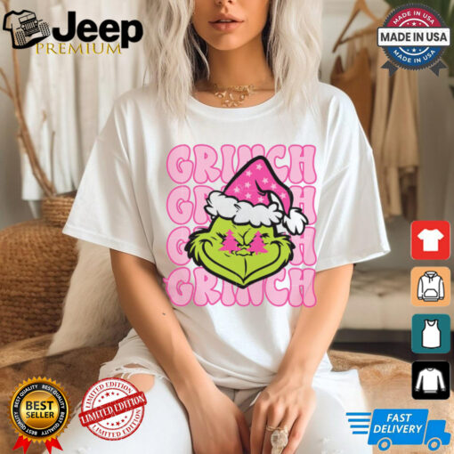 Grinch Face Preppy Retro Pink Christmas shirt