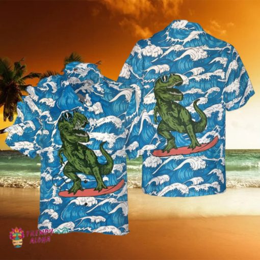 Surfing T Rex Dinosaur Hawaiian Shirt