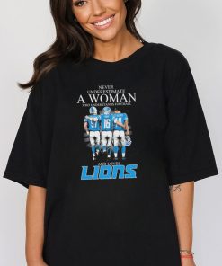 Never Underestimate A Woman Who Understands Football And Loves Detroit Lions Hutchinson Goff And St Brown Signatures Shirt