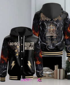 AC/DC Hells Bells Hooded Varsity Jacket – Official AC/DC Merchandise, Hells Bells Album Apparel, Limited Edition Hooded Varsity Jacket
