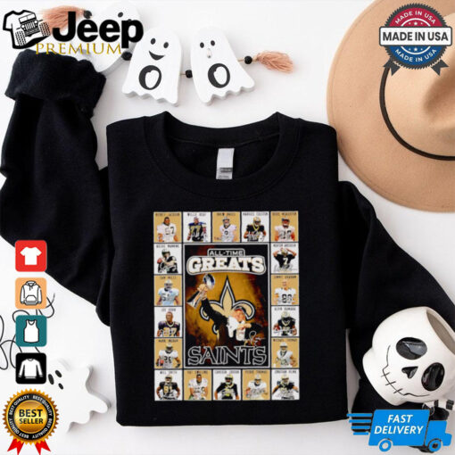 All time greats New Orleans Saints Rickey Jackson Willie Roaf Drew Brees Marques Colston signatures shirt