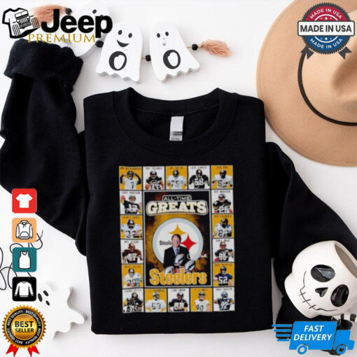 All time greats Pittsburgh Steelers Ben Roethlisberger Troy Polamalu Joe Greene Jack Lambert signatures shirt