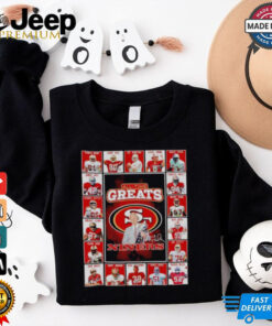 All time greats San Francisco 49ers Terrell Owens Jerry RIce Joe Montana Steve Young signatures shirt