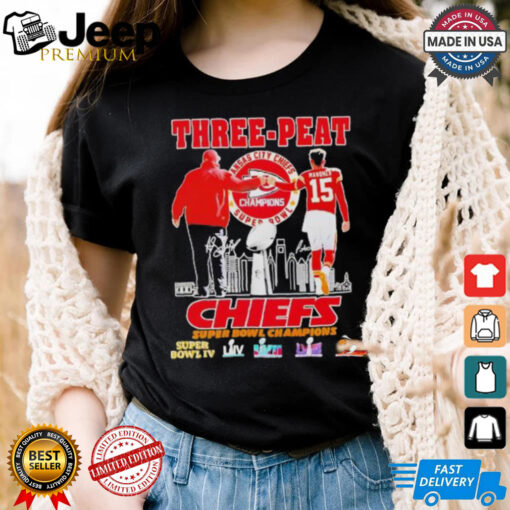 Andy Reid X Patrick Mahomes Kansas City Chiefs Three Peat Super Bowl Champions shirt