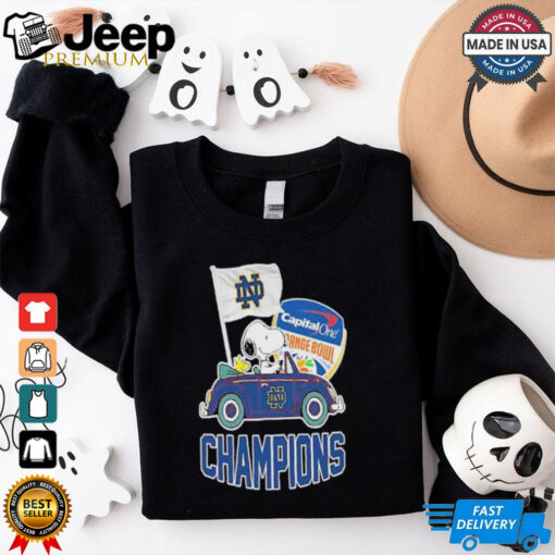 Best Peanuts Snoopy and Woodstock Notre Dame Fighting Irish 2025 Capital One Orange Bowl Champions Shirt