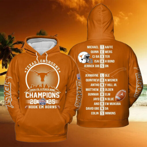 Chick Fil A Peach Bowl Champions 2025 Texas Longhorns Hoodie T Shirt